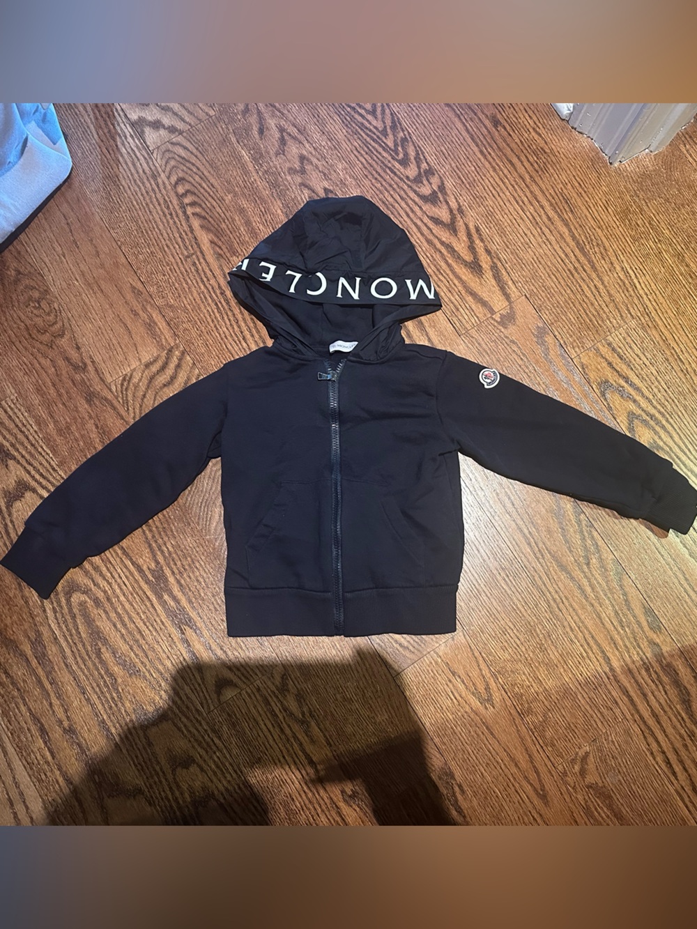 Moncler Navy Hooded Zip Jacket with Logo Patch